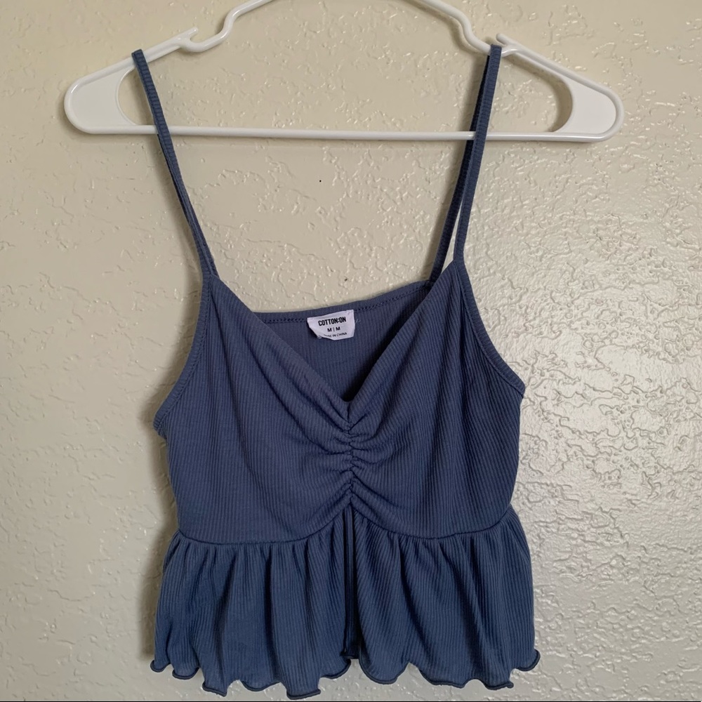 Cotton On Blue Ribbed Cropped Tank Top